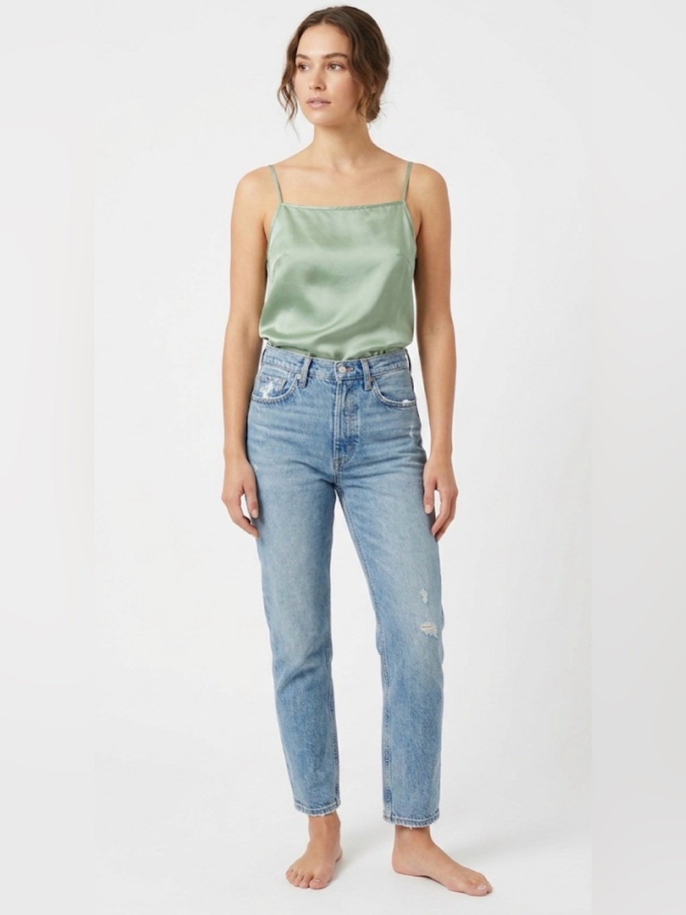 DF & LanD 100% Mulberry Silk Square Neck Camisole Sage Green Medium